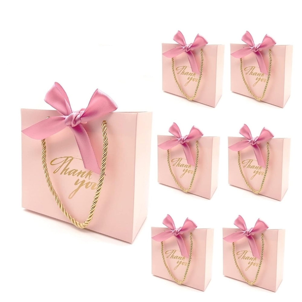 Pink Gift Bags with Gold Thank You Print